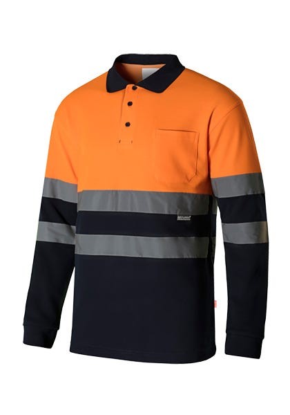 305515.POLO ALGODÓN BICOLOR ML AV AZUL NAVY/NARANJA FLÚOR 2XL