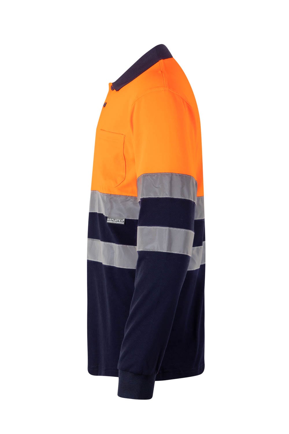 305515.POLO ALGODÓN BICOLOR ML AV AZUL NAVY/NARANJA FLÚOR 2XL