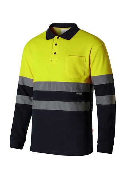 305515.POLO ALGODÓN BICOLOR ML AV AZUL NAVY/AMARILLO FLÚOR 2XL