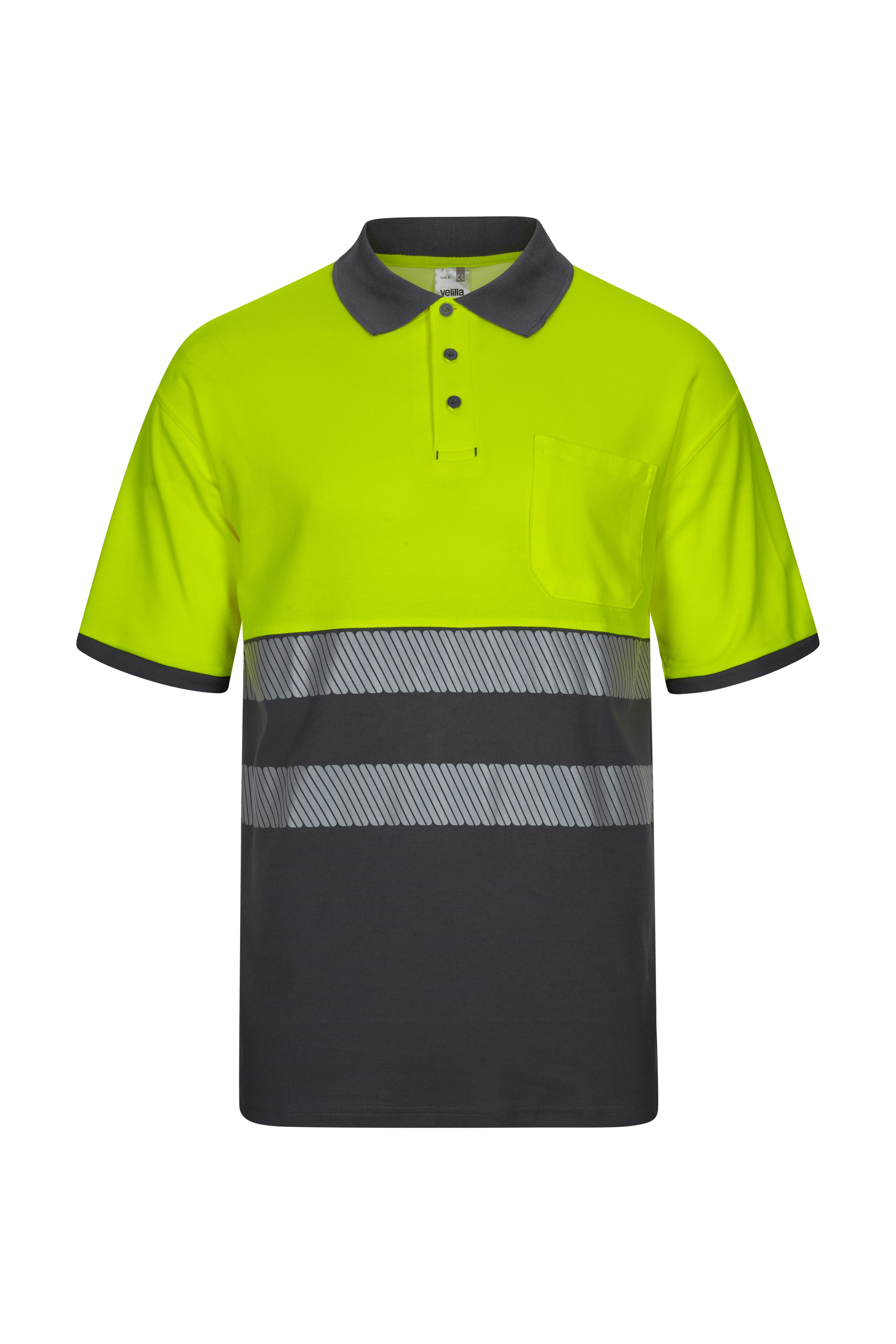 305523.POLO ALGODÓN BICOLOR MC RS GRIS/AMARILLO FLÚOR S