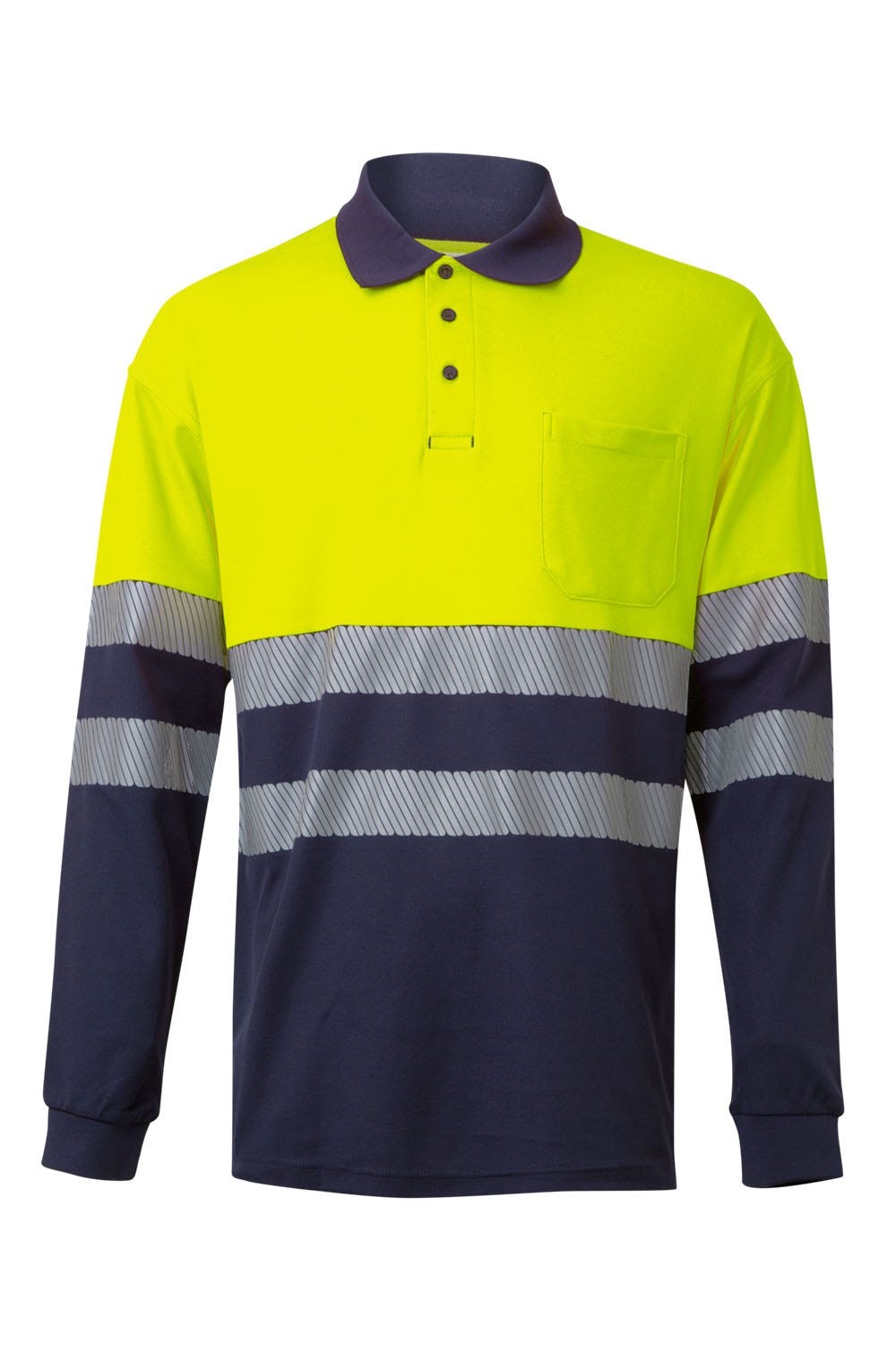 305525.POLO ALGODÓN BICOLOR ML RS AZUL NAVY/AMARILLO FLÚOR 2XL