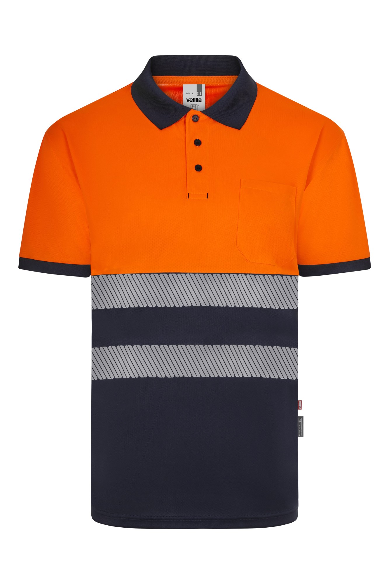 305533.POLO GRS BICOLOR MC RS AZUL NAVY/NARANJA FLÚOR S