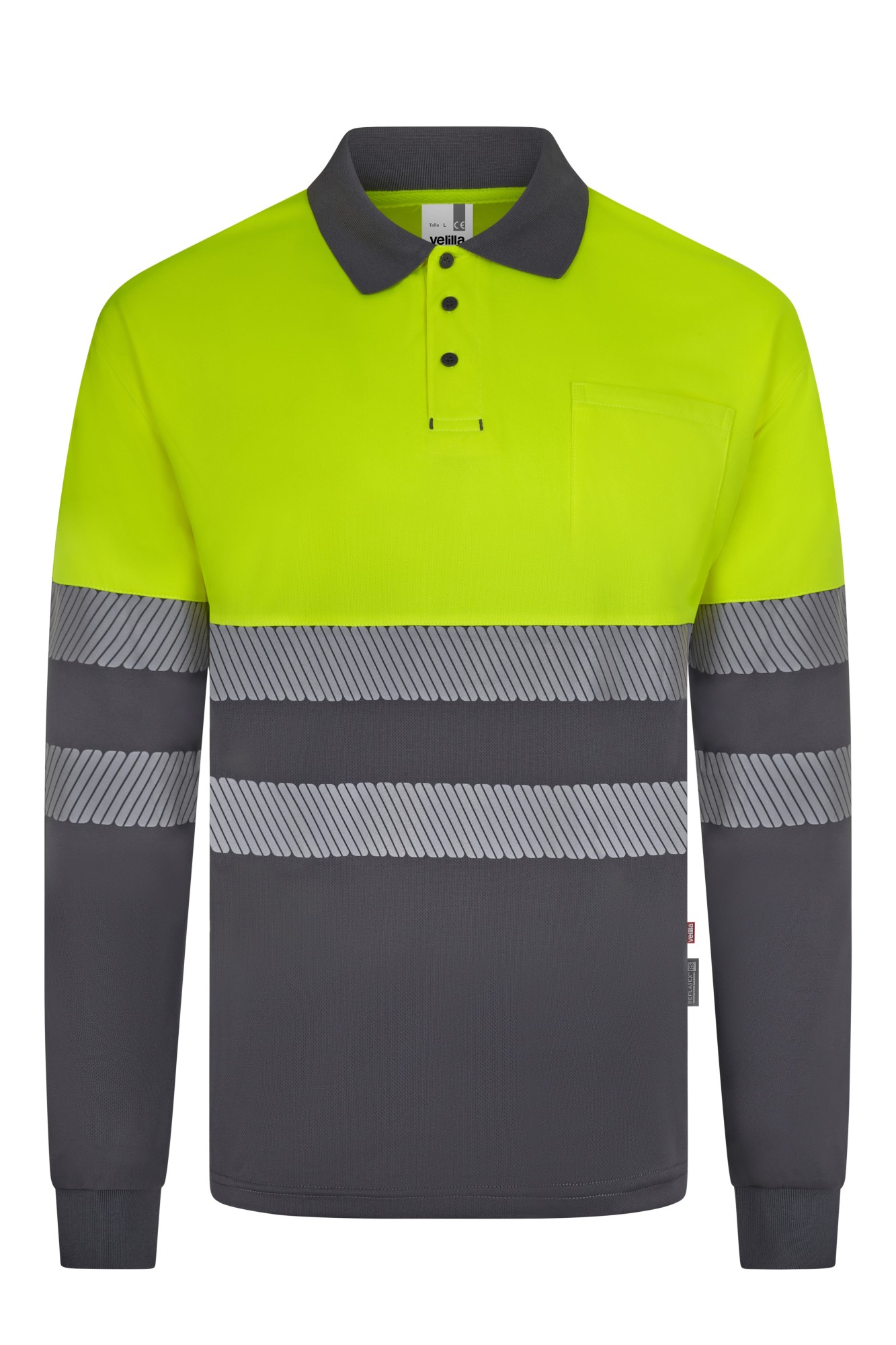 305535.POLO GRS BICOLOR ML RS GRIS/AMARILLO FLÚOR S
