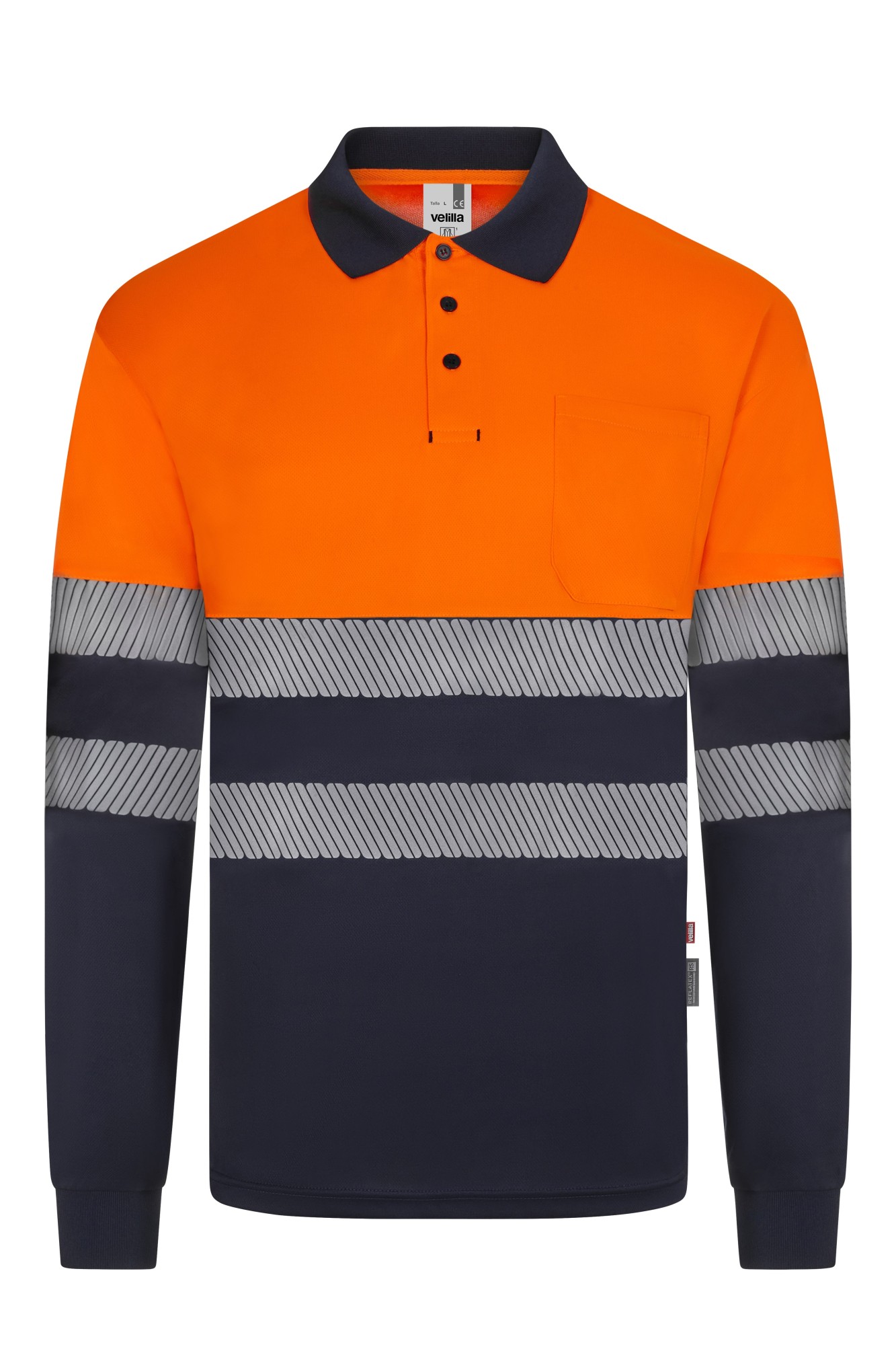 305535.POLO GRS BICOLOR ML RS AZUL NAVY/NARANJA FLÚOR S
