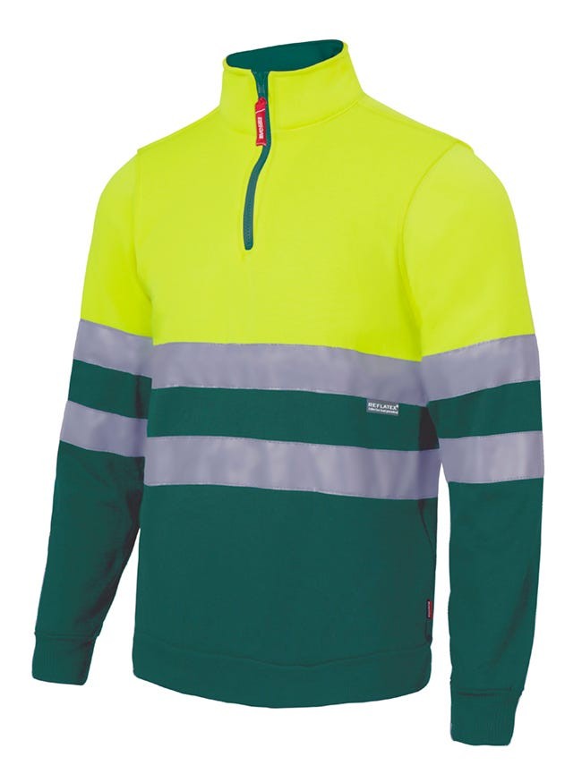 305701.SUDADERA BICOLOR CREMALLERA AV VERDE/AMARILLO FLÚOR 2XL