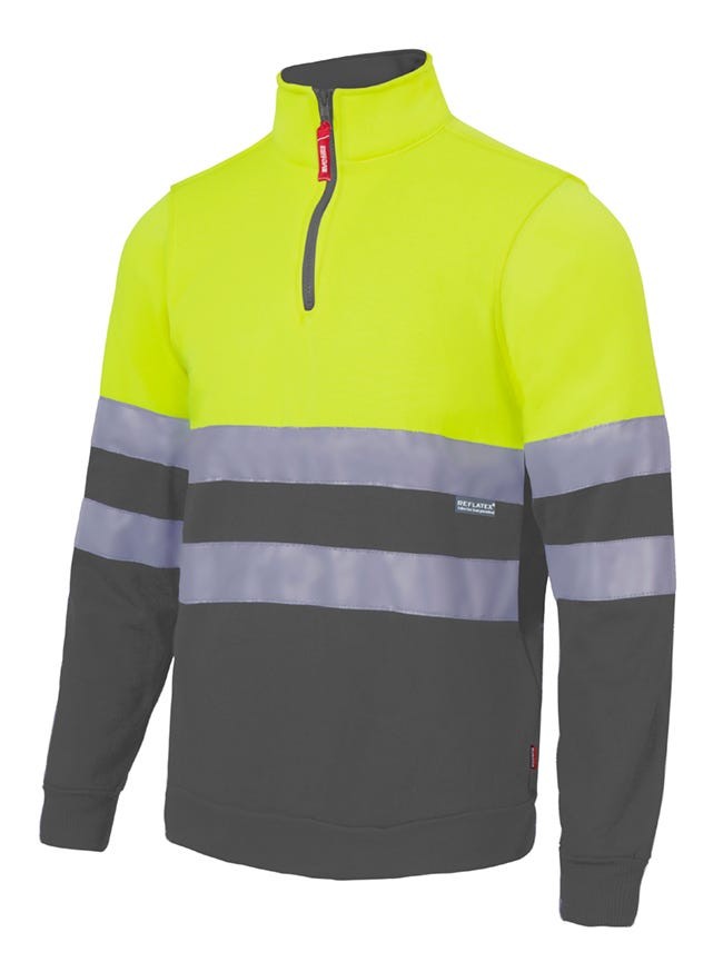 305701.SUDADERA BICOLOR CREMALLERA AV GRIS/AMARILLO FLÚOR 2XL