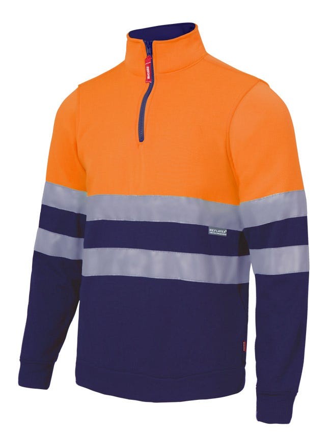 305701.SUDADERA BICOLOR CREMALLERA AV AZUL NAVY/NARANJA FLÚOR 2XL