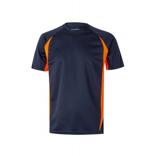 105501.CAMISETA TÉCNICA BICOLOR AZUL NAVY/NARANJA FLÚOR S