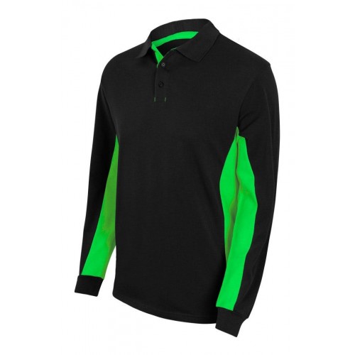 105514.POLO BICOLOR ML NEGRO/VERDE LIMA 3XL