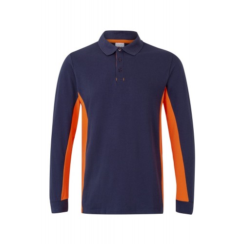 105514.POLO BICOLOR ML AZUL NAVY/NARANJA 3XL