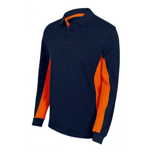 105514.POLO BICOLOR ML AZUL NAVY/NARANJA L