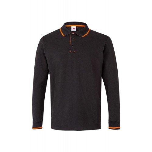 105515.POLO BICOLOR ML NEGRO/NARANJA FLÚOR 2XL