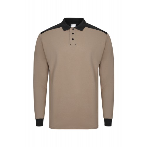 105529S.POLO STRETCH BICOLOR ML BEIGE ARENA/NEGRO XS