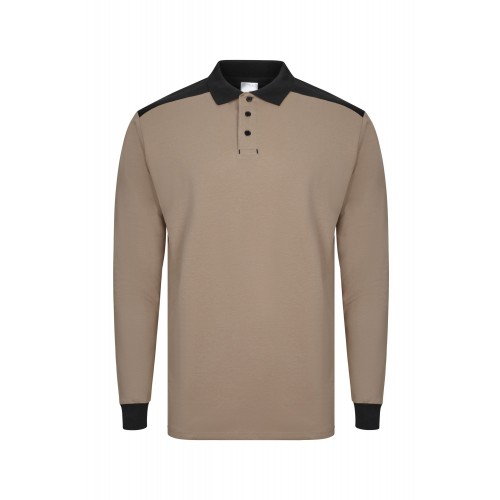 105529S.POLO STRETCH BICOLOR ML BEIGE ARENA/NEGRO 3XL