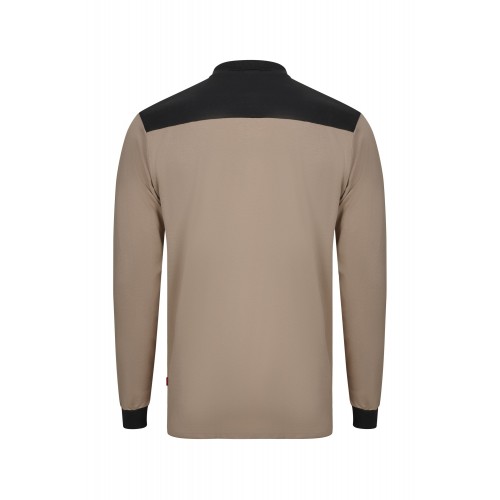 105529S.POLO STRETCH BICOLOR ML BEIGE ARENA/NEGRO XS