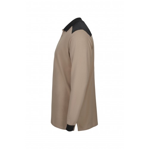 105529S.POLO STRETCH BICOLOR ML BEIGE ARENA/NEGRO XS