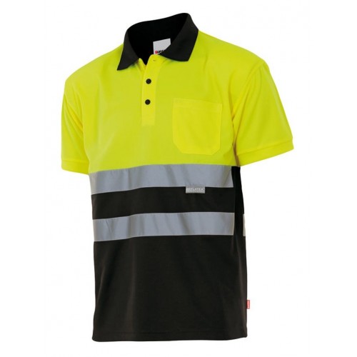 173.POLO BICOLOR MC AV NEGRO/ AMARILLO FLUOR M