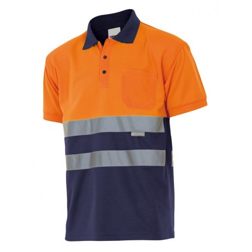 173.POLO BICOLOR MC AV AZUL MARINO/NARANJA FLÚOR 3XL