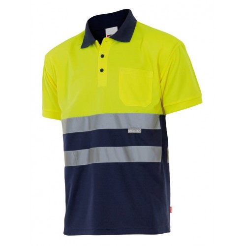 173.POLO BICOLOR MC AV AZUL MARINO/AMARILLO FLÚOR M