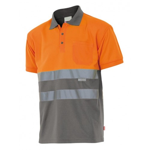 173.POLO BICOLOR MC AV GRIS/NARANJA FLÚOR 5XL