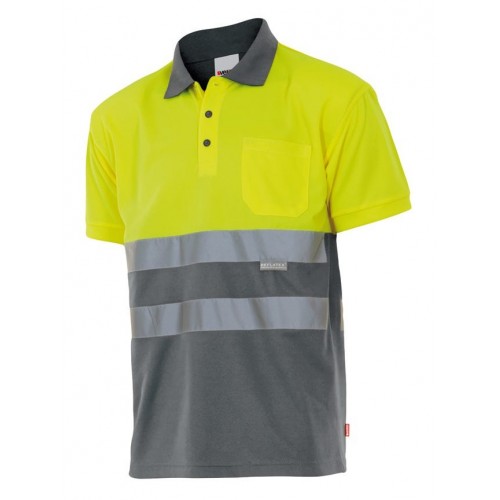 173.POLO BICOLOR MC AV GRIS/AMARILLO FLÚOR 5XL