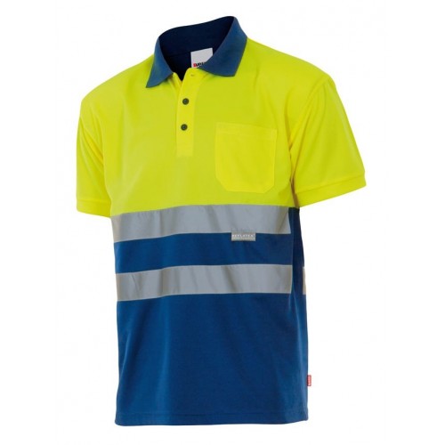 173.POLO BICOLOR MC AV AZULINA/AMARILLO FLÚOR 4XL