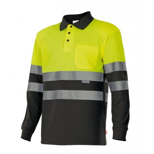 175.POLO BICOLOR ML AV NEGRO/AMARILLO FLÚOR 2XL