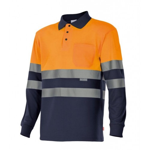 175.POLO BICOLOR ML AV AZUL MARINO/NARANJA FLÚOR 3XL