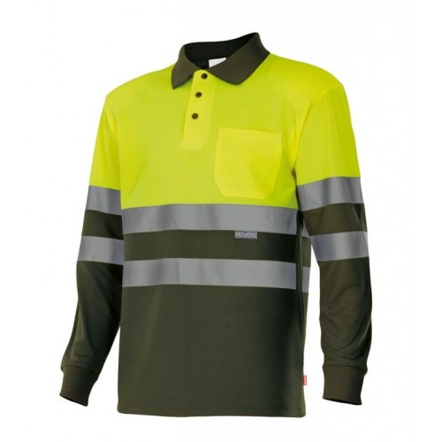 175.POLO BICOLOR ML AV VERDE CAZA/AMARILLO FLÚOR 5XL