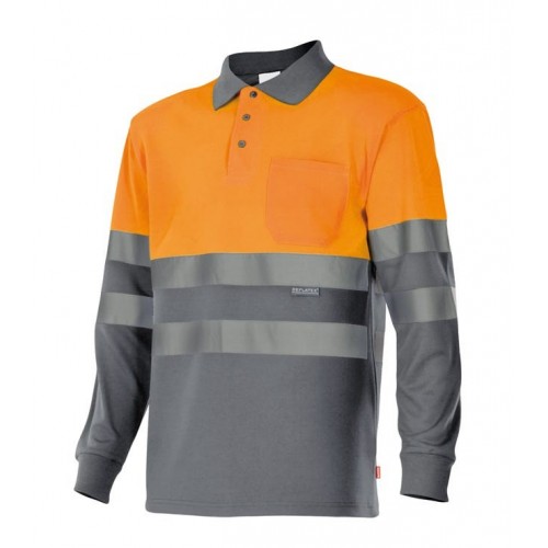 175.POLO BICOLOR ML AV GRIS/NARANJA FLÚOR 3XL