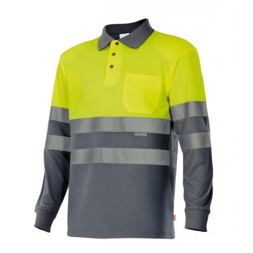 175.POLO BICOLOR ML AV GRIS/AMARILLO FLÚOR 4XL