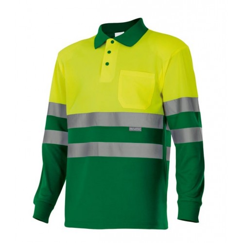 175.POLO BICOLOR ML AV VERDE HIERBA/AMARILLO FLÚOR XS