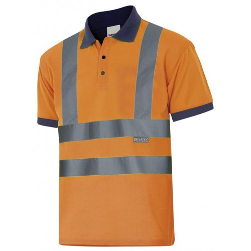 305502.POLO BICOLOR MC AV AZUL MARINO/NARANJA FLÚOR 2XL