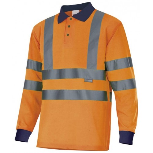 305503.POLO BICOLOR ML AV AZUL MARINO/NARANJA FLÚOR 3XL