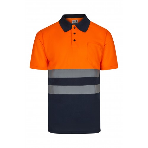 305504.POLO BICOLOR MC AV AZUL MARINO/NARANJA FLÚOR M