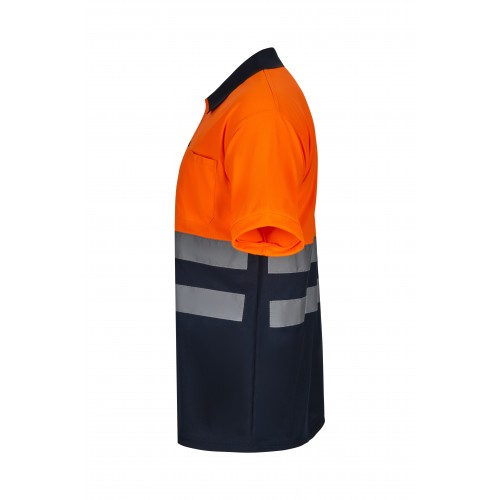 305504.POLO BICOLOR MC AV AZUL MARINO/NARANJA FLÚOR S