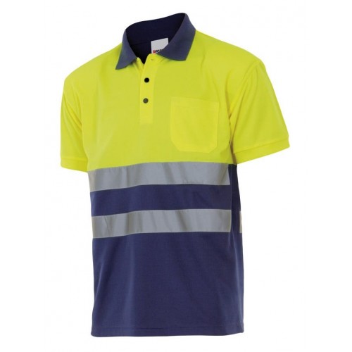 305504.POLO BICOLOR MC AV AZUL MARINO/AMARILLO FLÚOR L