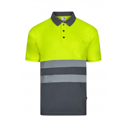 305504.POLO BICOLOR MC AV GRIS/AMARILLO FLÚOR XL