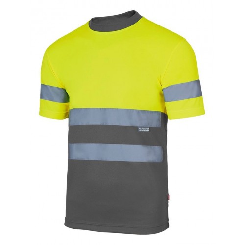 305506.CAMISETA TÉCNICA BICOLOR AV GRIS/AMARILLO FLÚOR M