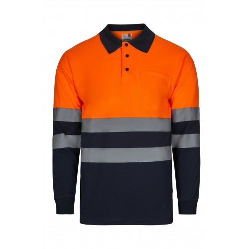 305507.POLO BICOLOR ML AV AZUL MARINO/NARANJA FLÚOR 3XL