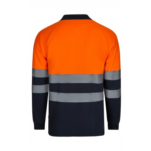 305507.POLO BICOLOR ML AV AZUL MARINO/NARANJA FLÚOR S