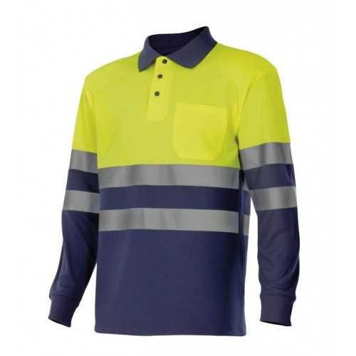 305507.POLO BICOLOR ML AV AZUL MARINO/AMARILLO FLÚOR 3XL