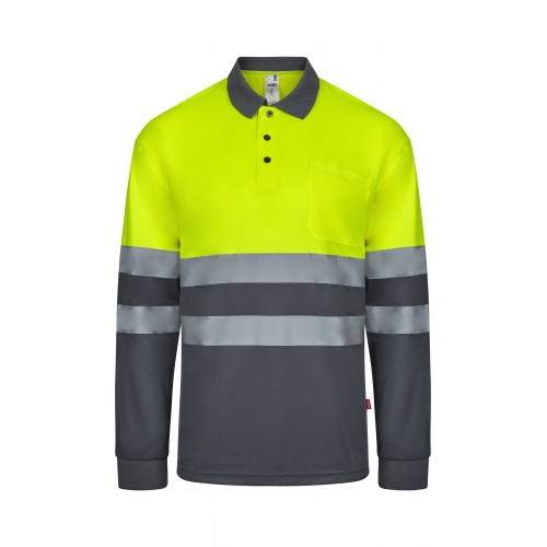 305507.POLO BICOLOR ML AV GRIS/AMARILLO FLÚOR M