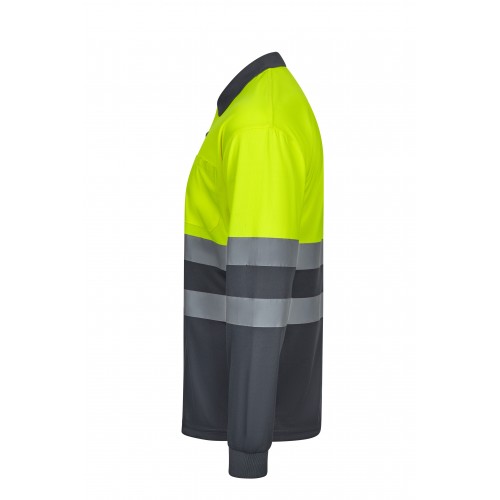 305507.POLO BICOLOR ML AV GRIS/AMARILLO FLÚOR S