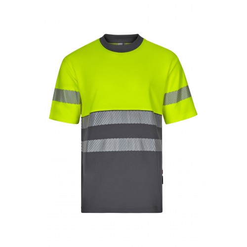 305509.CAMISETA ALGODÓN BICOLOR MC RS GRIS/AMARILLO FLÚOR S