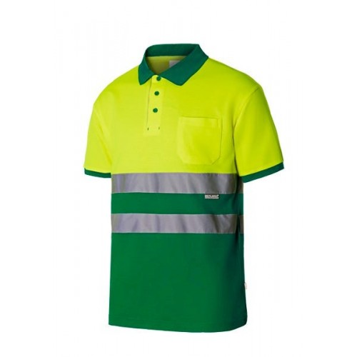 305513.POLO ALGODÓN BICOLOR MC AV VERDE/AMARILLO FLÚOR 5XL