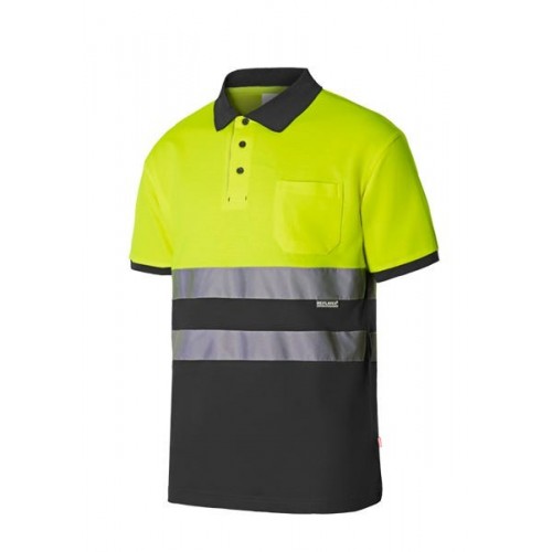 305513.POLO ALGODÓN BICOLOR MC AV GRIS/AMARILLO FLÚOR S