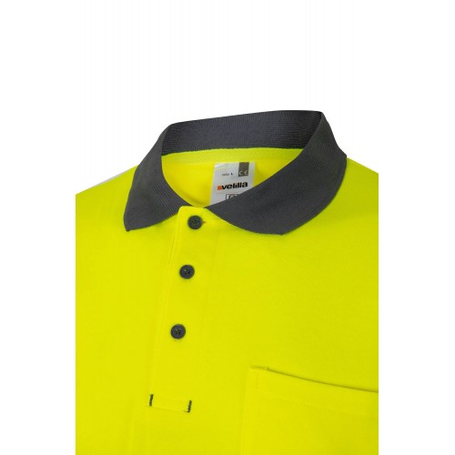305513.POLO ALGODÓN BICOLOR MC AV GRIS/AMARILLO FLÚOR 2XL