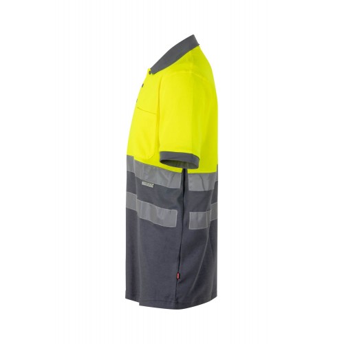 305513.POLO ALGODÓN BICOLOR MC AV GRIS/AMARILLO FLÚOR 2XL