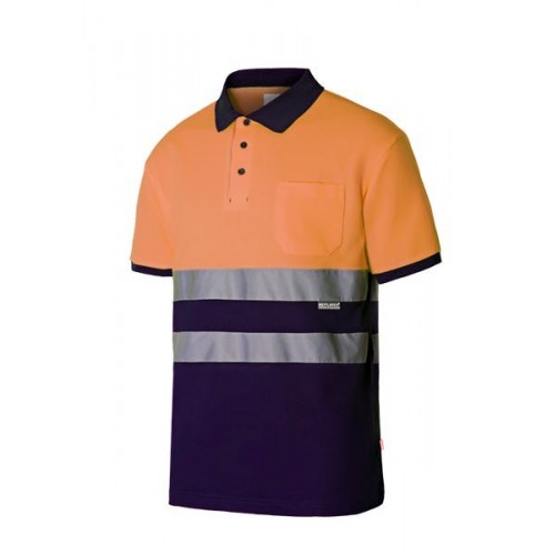 305513.POLO ALGODÓN BICOLOR MC AV AZUL NAVY/NARANJA FLÚOR 2XL